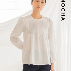 Belle Pintuck Bluse Schnittmuster | Frauen Bandkragen Shirt PDF | Klassisches Langarmtop Muster | Digitaler Download Grössen XS-XXL