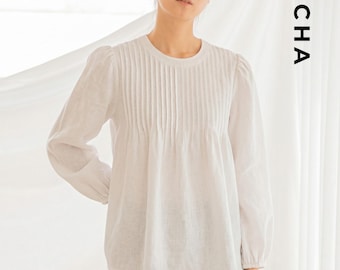 Belle Pintuck Blouse Sewing Pattern | Women's Band Collar Shirt PDF | Classic Long Sleeve Top Pattern | Digital Download Sizes XS-XXL