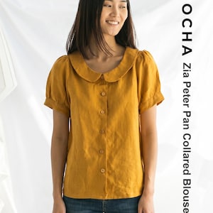 Zia Bubikragen Bluse Schnittmuster | Retro Button Up Shirt PDF | Damen Puffärmel Top Nähen | Cottagecore Kleidung DIY | Größen 4-14