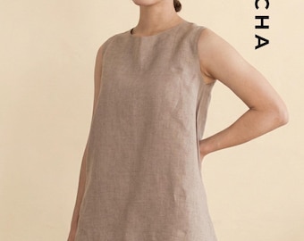 2 Styles Tricia Tunic and Dress PDF Sewing Pattern | Sleeveless Tunic and Dress Pattern | Minimalist Linen Shift Dress
