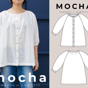 Padrão de costura em PDF para túnica/blusa MOCHA Mack Raglan - 4 tipos de papel (A4, US Letter, A0, 36"x48")