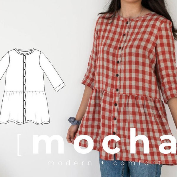 MOCHA Gwendolyn Tunic Dress PDF Sewing Pattern - 4 Kinds of Paper(A4, US Letter, A0, 36"x48")