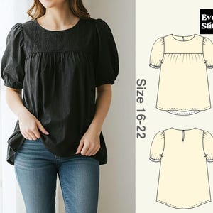 EVERSTITCH Tamanho 16-22, Padrão de Costura em PDF para Blusa Imran - 4 Tipos de Papel (A4, Carta EUA, A0, 36" x 48")