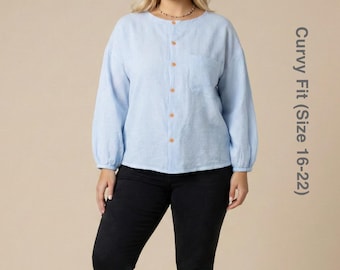 Curvy Fit Blouse Sewing Pattern | Plus Size Women's Shirt PDF | Button Down Top Pattern Size 16-22 | Loose Casual Everyday Top