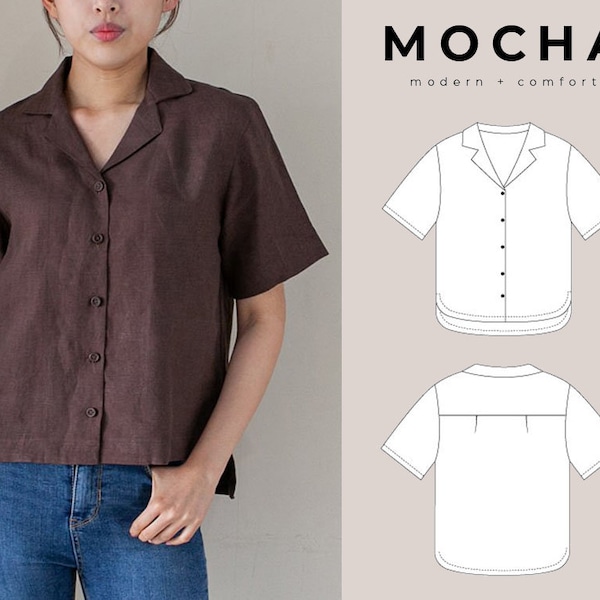 MOKKA overhemd met inkeping, pdf-naaipatroon (2 stijlen) - 4 soorten papier (A4, US Letter, A0, 36" x 48")