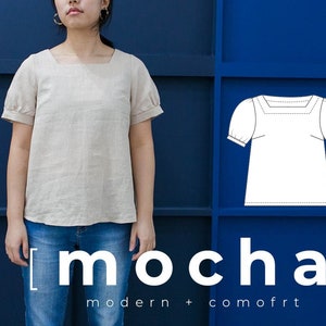 Blusa de gola quadrada Oliwia PDF Padrão de costura - 4 tipos de papel (A4, US Letter, A0, 36"x48")