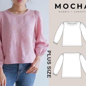 Blusa MOCHA Etienne Plus Size Padrão de Costura PDF - 4 tipos de papel (A4, Carta dos EUA, A0, 36"x48")