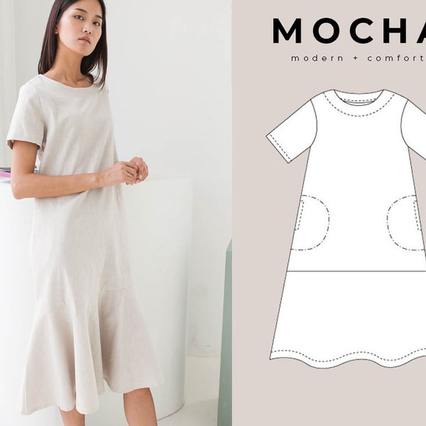 MOCHA Margaret Dress PDF Sewing Pattern - 4 Kinds of Paper(A4, US Letter, A0, 36"x48")