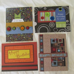 Geometric Homemade Happy Birthday Cards, set of 4