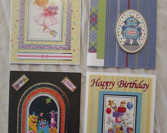 Niños tarjeta de cumpleaños feliz, set de 4 cartas