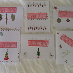 Homemade Happy Holidays Christmas Greeting Cards, set of 6