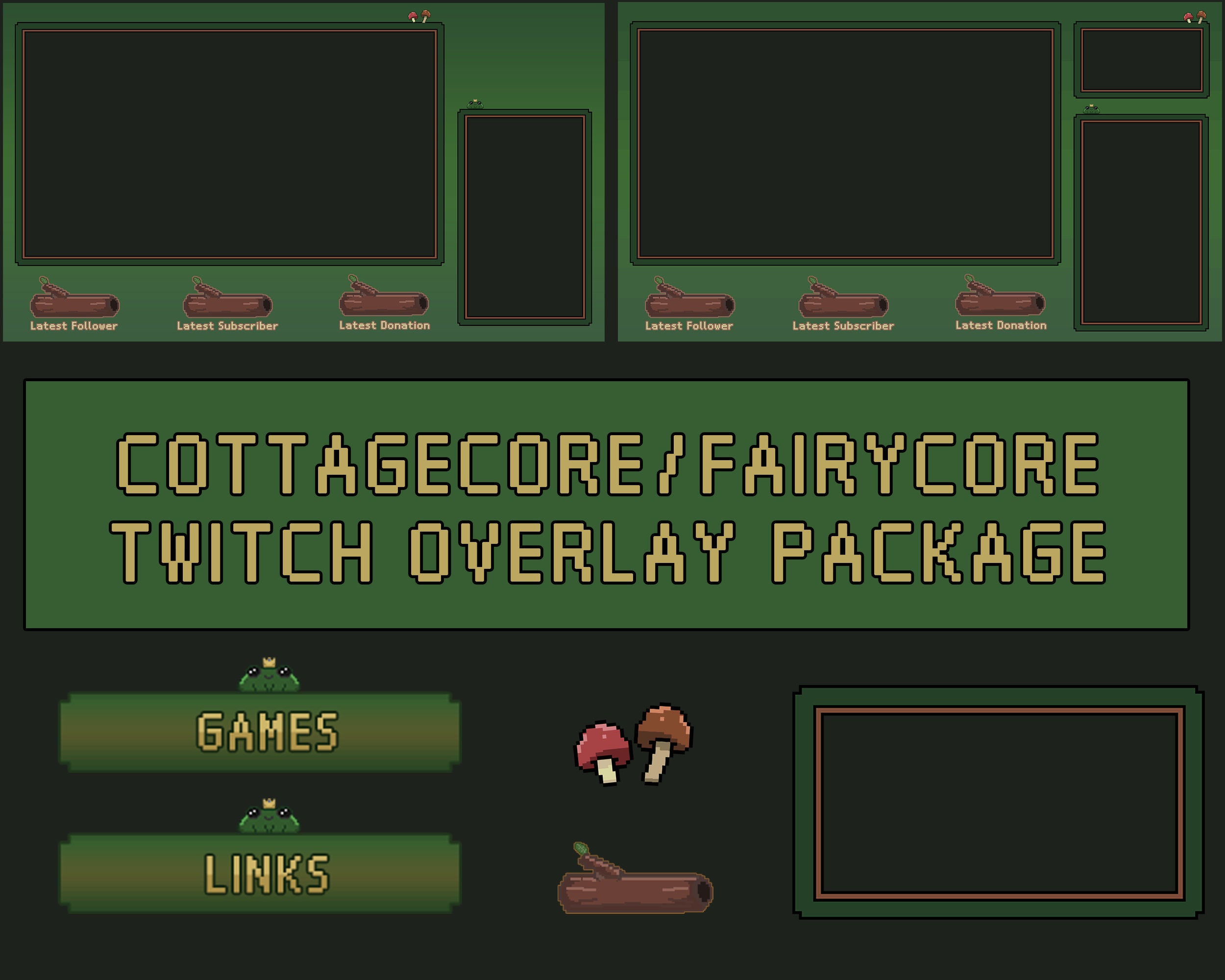 Twitch Stream Overlay Package Cottagecore Fairycore Pixel Etsy