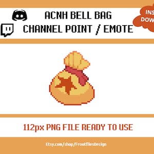 ACNH Bell Bag Money Pixel Art Channel Points Coin Twitch Stream + Discord Lofi 8-bit Emotes | *INSTANT DOWNLOAD*