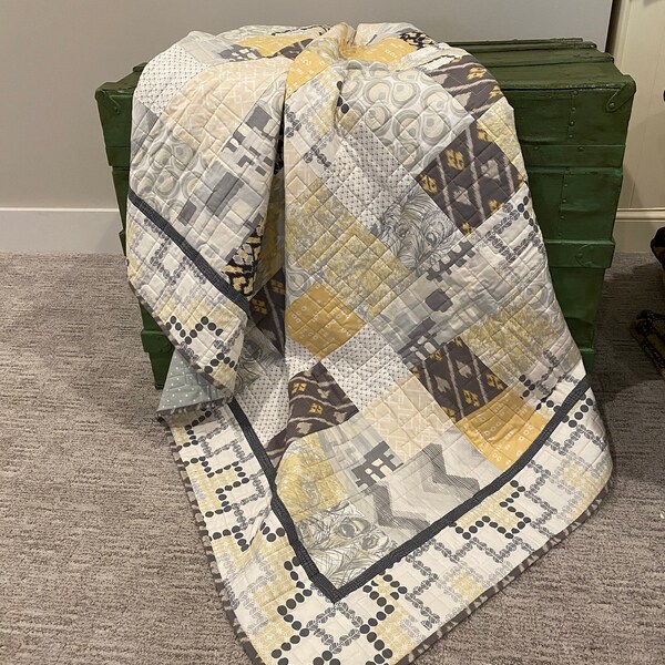 Yellow Gray Quilt Etsy