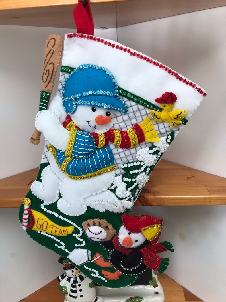 Bucilla Baseball Snowman Finished Christmas Stocking 2024 Etsy