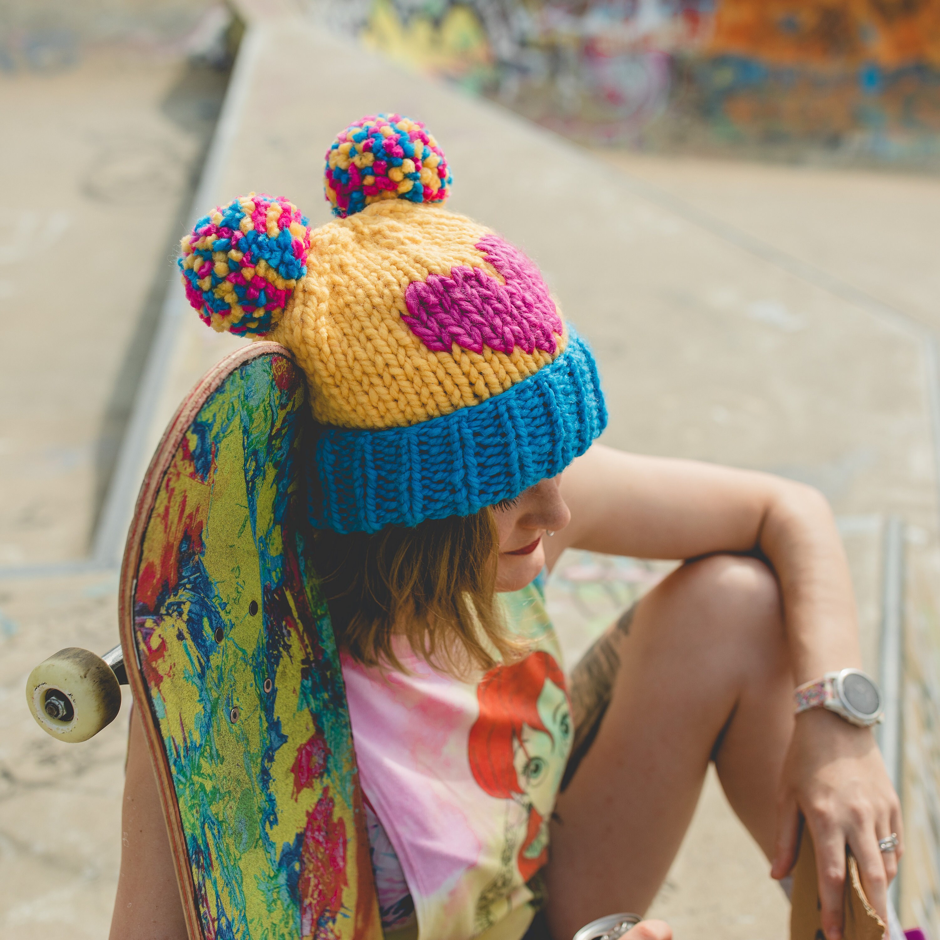 Double Pompom Hat Beanie Hat Knitted 