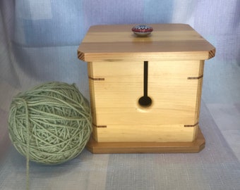 Repurposed Pine and RedWood Yarn Box with Vintage-Style Ceramic Knob