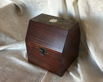 Repurposed Wood Keepsake Treasure Box with Hand Painted Top and a Butterfly Latch