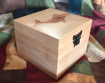 Repurposed Maple Keepsake Box with Handcut Bubinga Whale Inlay