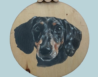 Custom Hand Drawn Pastel Pet Portrait Wood Ornament
