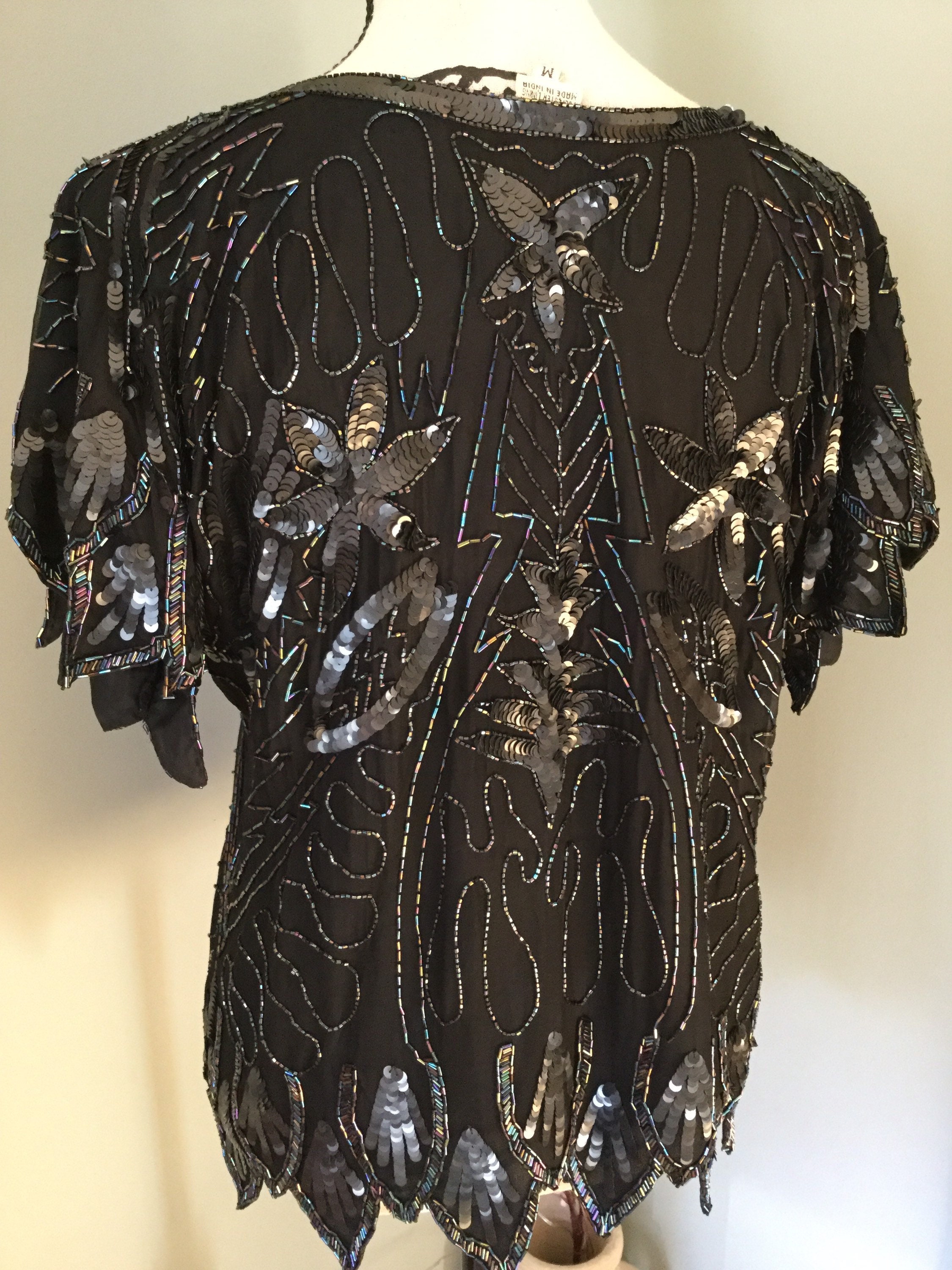 Black silk embellished evening top Size M Etsy