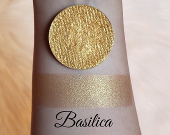 Pressed & Loose Highlighter [Basilica] Radiant Gold, Handmade, Cheek, Inner Corner, or Brow Bone, Magnetic Pan [BellavoniCosmetics]