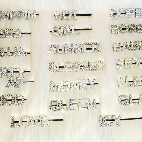Custom Handmade Crystal Word Hair Pin Hair Clip Barrette - Etsy Custom Handmade Crystal Word Hair Pin Hair Clip Barrette - Etsy