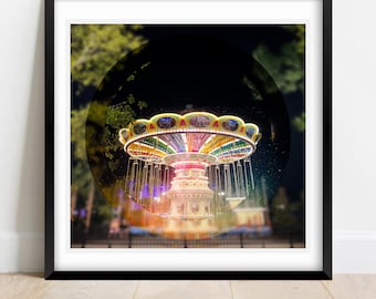 Night Carousel Print: Square Carnival Merry-Go-Round Wall Art