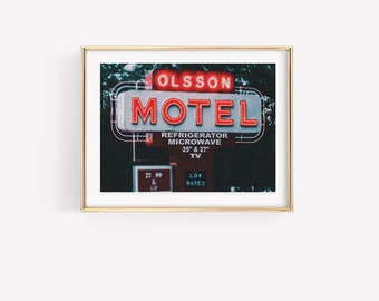 Impresión de neón retro del motel Olsson: arte mural moderno de mediados de siglo