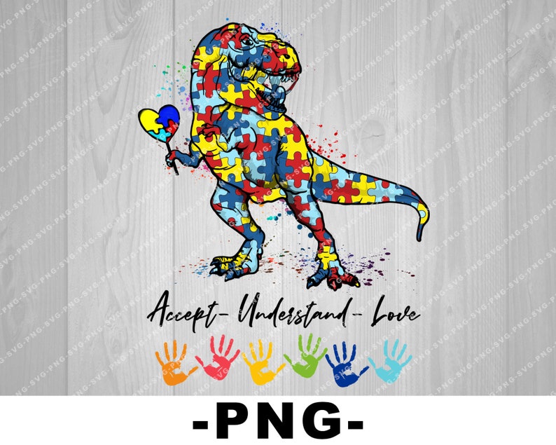 Download Accept Understand Love Autism Dinosaur png Autism svg | Etsy