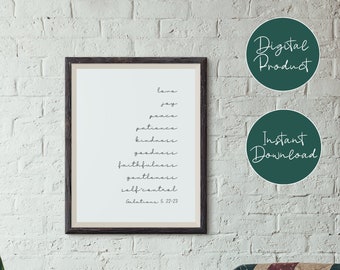 Fruit of the Spirit Printable, Galatians 5 22, Scripture Wall Art Print, Bible Verse Digital Print, Inspirational Christian Wall Decor