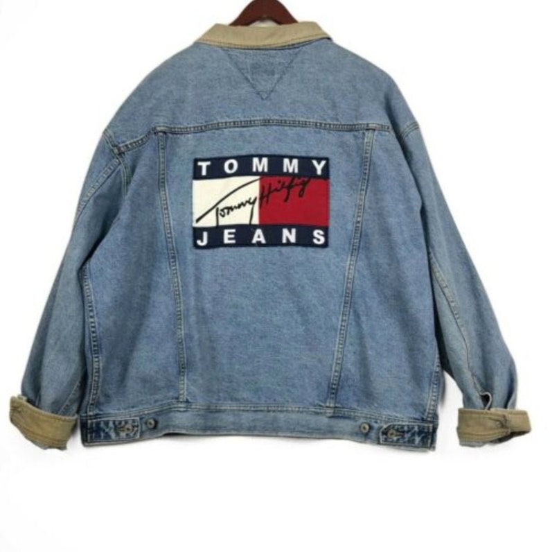 vintage 90s tommy hilfiger big flag denim jacket
