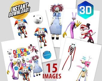 The Amazing Digital Circus 15 PNG Bundle - Instant Download, Circus Theme Decor, Roblox Inspired Art, Carnival Clipart, Nursery Prints