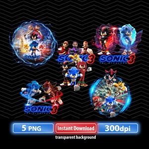 Sonic the Hedgehog 3 PNG Bundle | 5 PNG HD Instant Download | Transparent Background Images | 300dpi