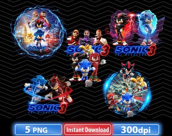 Sonic the Hedgehog 3 PNG Bundle | 5 PNG HD Instant Download | Transparent Background Images | 300dpi