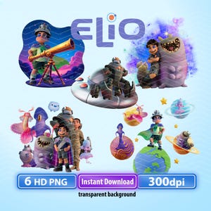 Bundle d'art numérique personnages Elio : 6 fichiers PNG transparents, clipart haute qualité pour travaux manuels et impression