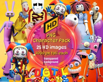 The Amazing Digital Circus Characters PNG Pack | 25 HD images  | Approx. 3000px  tall each  | Transparent Background