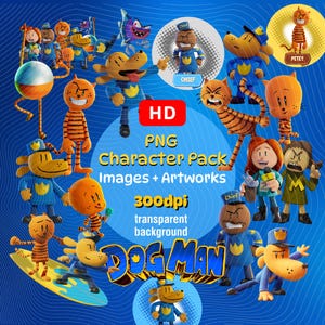 Dog Man Characters & Artworks PNG Bundle | HD Digital Images | Transparent Background for Instant Download