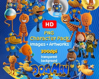 Dog Man Characters & Artworks PNG Bundle | HD Digital Images | Transparent Background for Instant Download