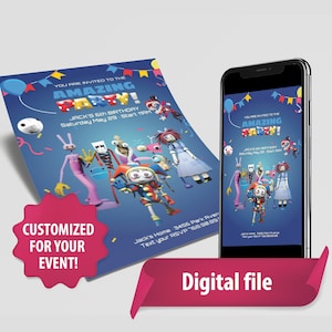 PERSONALIZED The Amazing Digital Circus Birthday Party Invite, Printable Digital File, e-vite