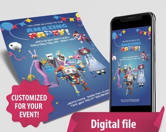 PERSONALIZED The Amazing Digital Circus Birthday Party Invite, Printable Digital File, e-vite