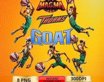 Basketball Goat PNG Clipart Bundle, Magma Thorns Sports Mascot Sublimation, Goat Hoop Basketball Poses, Digital Stickers, DTF Designs