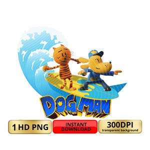 Dog Man PNG Artwork - 1 HD Images, 300 DPI, Transparent Background, Movie 2025, Dog Man & Petey, Surf
