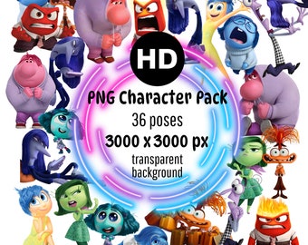 Inside Out 2 PNG Character Clipart: 36 Poses, Transparent Background (Digital Download)