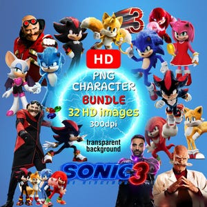 Sonic the Hedgehog 3 PNG Bundle | HD Transparent Background Images | Instant Download