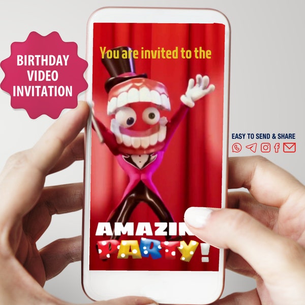 Video Invitation - The Amazing Digital Circus theme, Personalized, Photo and Sound INCLUDED, Animated Invite, Digital Invitation, Custom