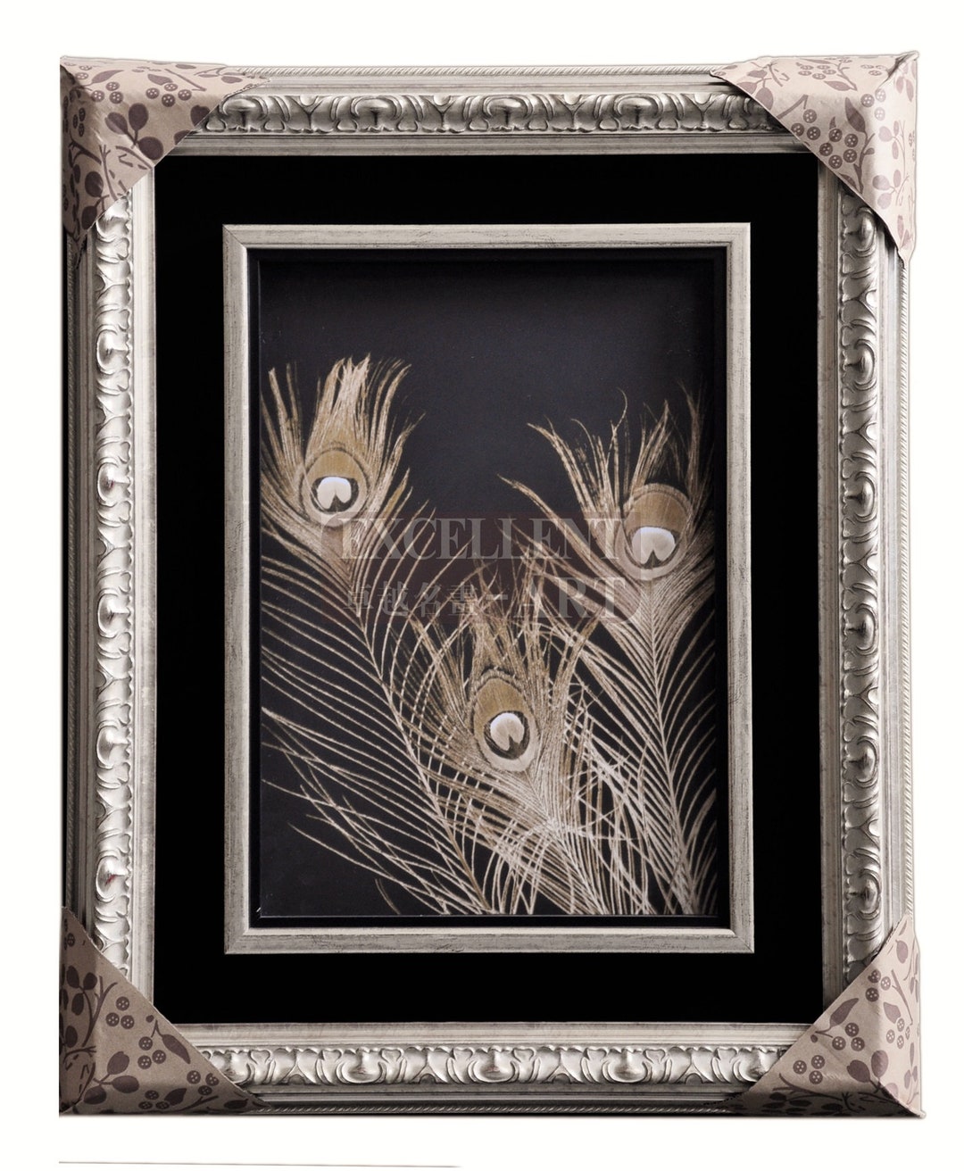 Two Double Wood Frame Box Design With Feather Prints Finished Product Etsy