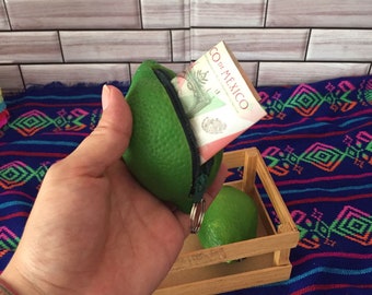 Lime Coin Purse, Small Zipper Pouch - Travel Wallet
