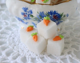 Spring time sugar cube, Carrot top sugar cube, tea tine sugar cubes, tea party sugar cubes, edible decorated sugar cubes