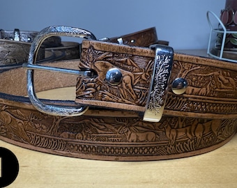 Handmade Leather Belts with deer or eagle designs